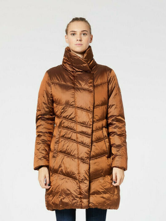 Madeline Μακρύ Γυναικείο Puffer Μπουφάν για Χειμώνα Καφέ