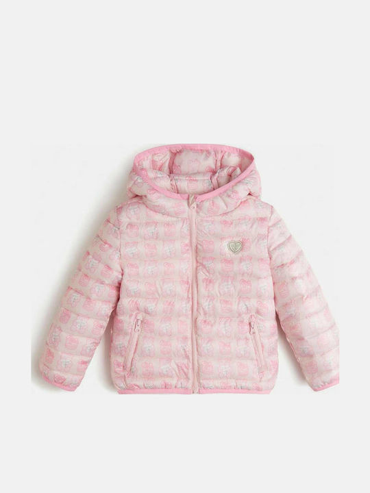 Guess Kids' Quilted Jacket Short with Hood Pink