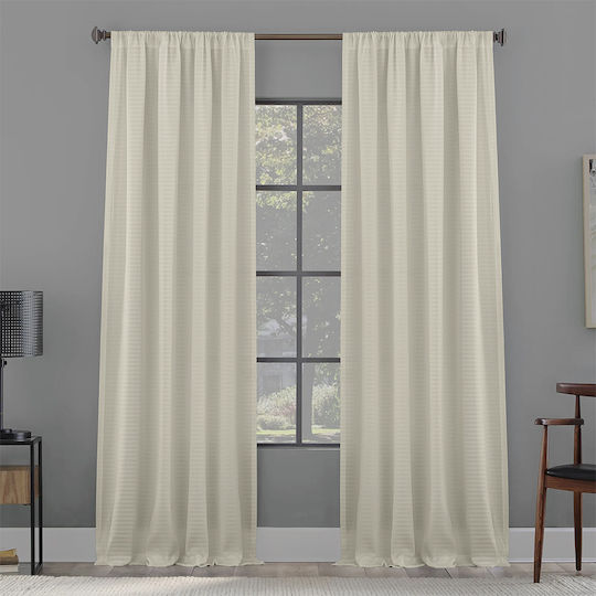 Lino Home Κουρτίνα με Τρέσα Emb Delta Beige 300x240εκ.