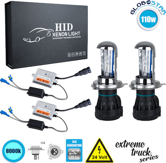 GloboStar Truck Xenon Kit Extreme Truck Series H4 CAN Bus 110W 24V 8000K Cold White
