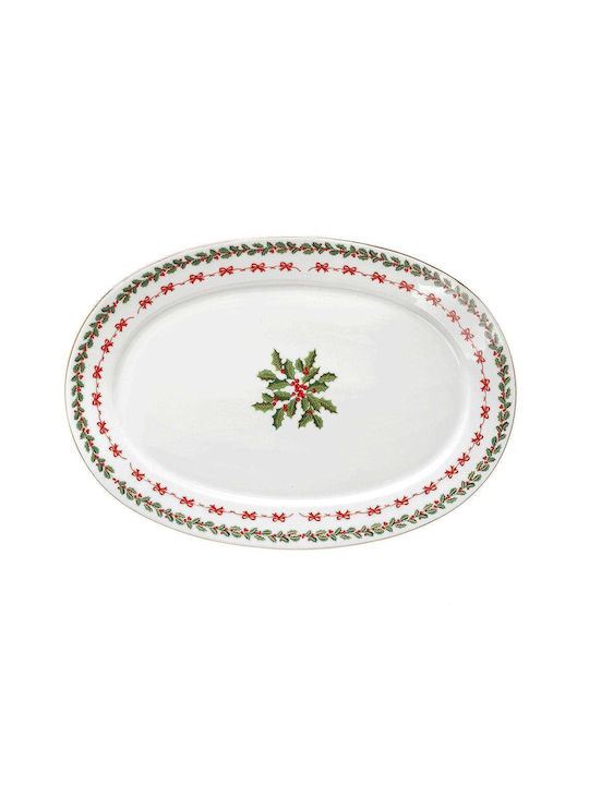 Cryspo Trio Ornament de masă de Crăciun Platou De porțelan Alb L33xW22cm.