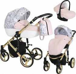 Kunert Tiaro Premium 3 in 1 Adjustable 3 in 1 Baby Stroller Suitable for Newborn Gold Pink Flower