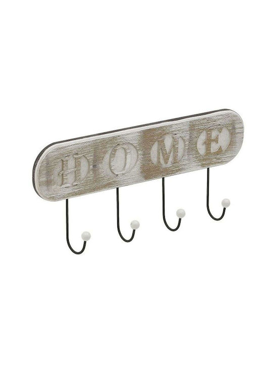 Click Antique Wall Hanger Home Wooden 4 Hooks White 47x6x22cm