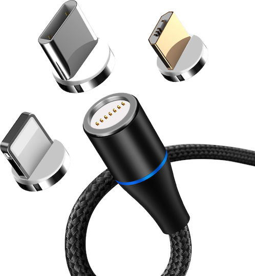 Maxlife Braided / Magnetic Cablu USB la Lightning / Type-C / micro USB cu mai multe porturi 2A Negru 1m (MXUC-03)