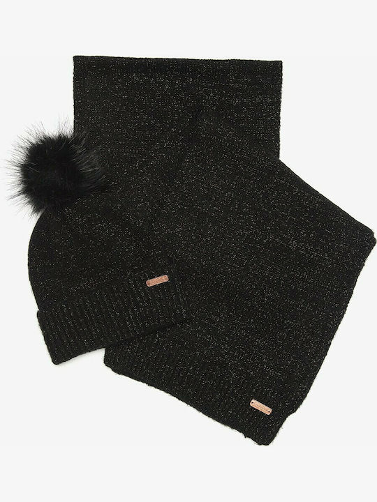 Feminin Set cu Căciulă Tricotat în culoarea Negru