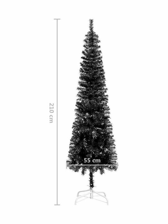 Χριστουγεννιάτικο Δέντρο Μαύρο Slim 210εκ με Μεταλλική Βάση