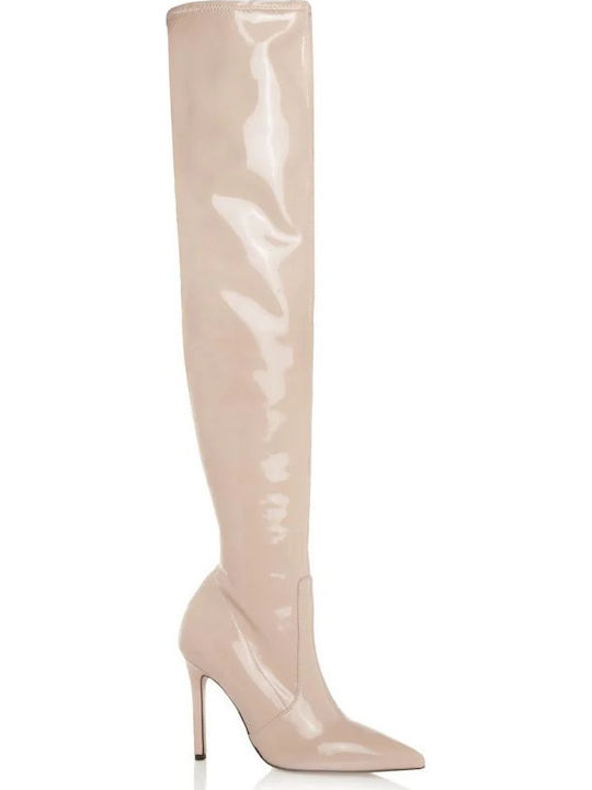 Damenstiefel aus Lackleder mit hohem Absatz Beige