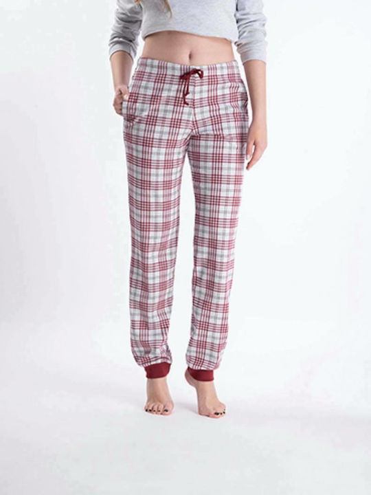 Pantaloni de pijama pentru femei în carouri roșii-2421086