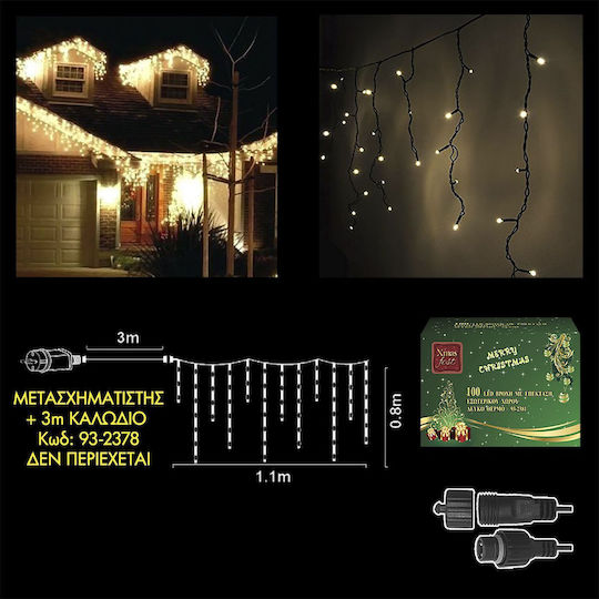 100 Λαμπάκια LED 3μ. Θερμό Λευκό τύπου Βροχή (χωρίς Μετασχηματιστή)