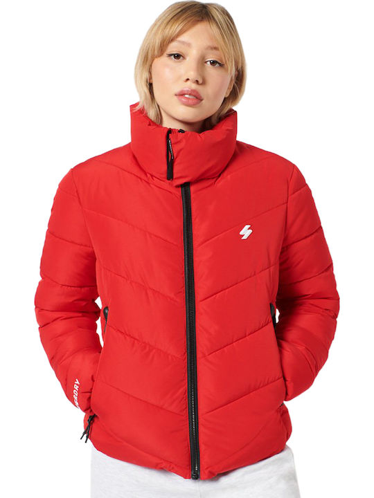 Women's Short Puffer Jacket for Winter Red