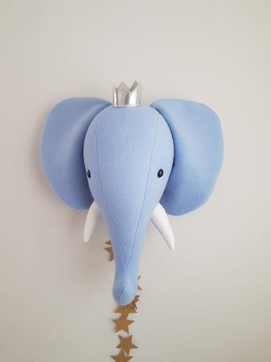 Blue Elephant with Crown Wall Decor