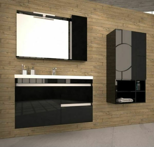 Savvopoulos Blend 002 Waschtisch mit Waschbecken & Spiegel Mattlack L80xB45xH60cm Schwarz