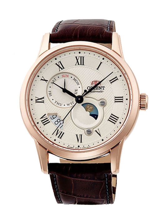Orient Ρολόι Χρονογράφος Αυτόματο με Δερμάτινο Λουράκι σε Καφέ χρώμα