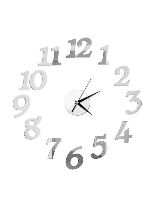 Silent Wall Clock Sticker Plastic Silver Ø70cm