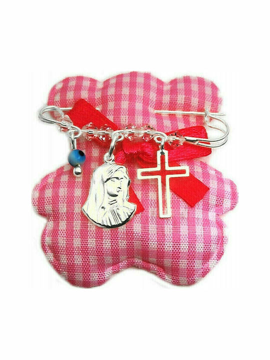 Child Safety Pin made of Silver with Cross and Icon of the Virgin Mary for Girl