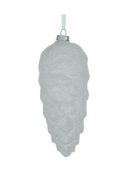 Hanging Ornament Pine Glass White 17cm