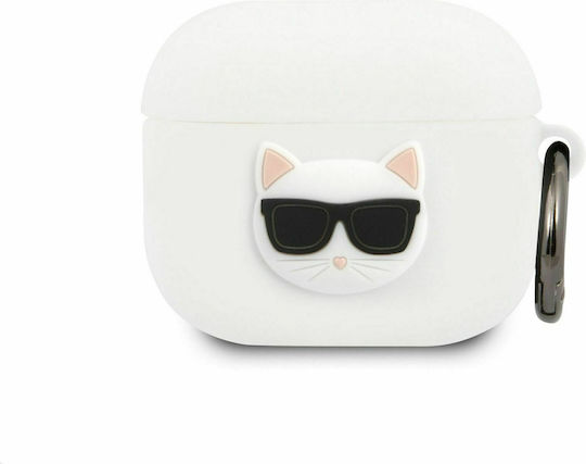 Karl Lagerfeld Choupette Head Silicone Case with Keychain White for Apple AirPods 3
