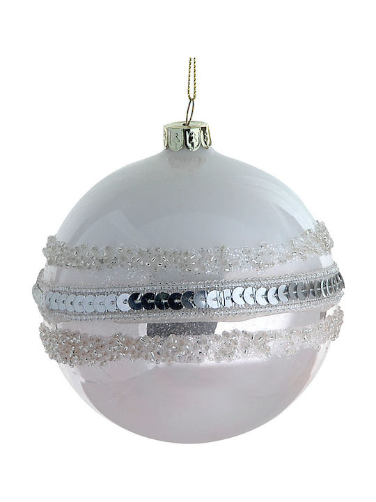 Hanging Ball Ornament Ornament Glass Silver wit...