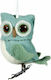 Hängendes Eule Ornament Stoff Hellblau 8cm