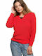 BE Knit BK075 Women's Long Sleeve Sweater with V Neckline Red