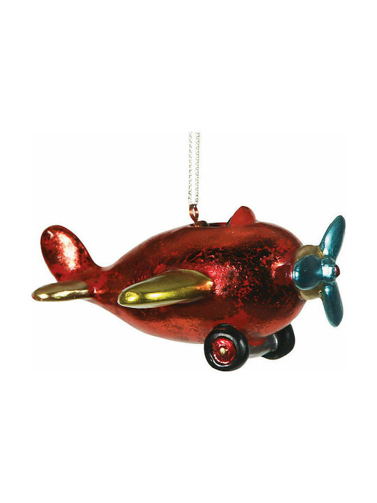 Ceramic Toy Airplane Red Christmas Tree Ornament 10cm