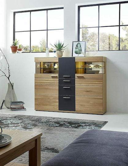 Agate Floor-standing Living Room Display Cabinet made of Wood with Glass & Lighting Gray 160x42x139cm Agate Floor-standing Living Room Display Cabinet made of Wood with Glass & Lighting Gray 160x42x139cm