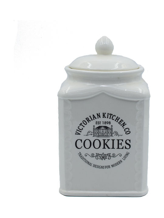 Καρβούνης Ceramic Cookie Jar White 19x19cm