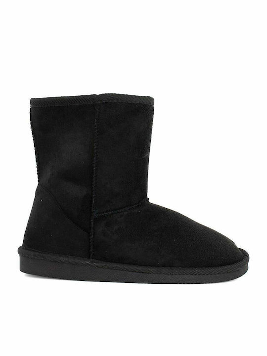 Suede Γυναικεία Μποτάκια με Γούνα Μαύρα
