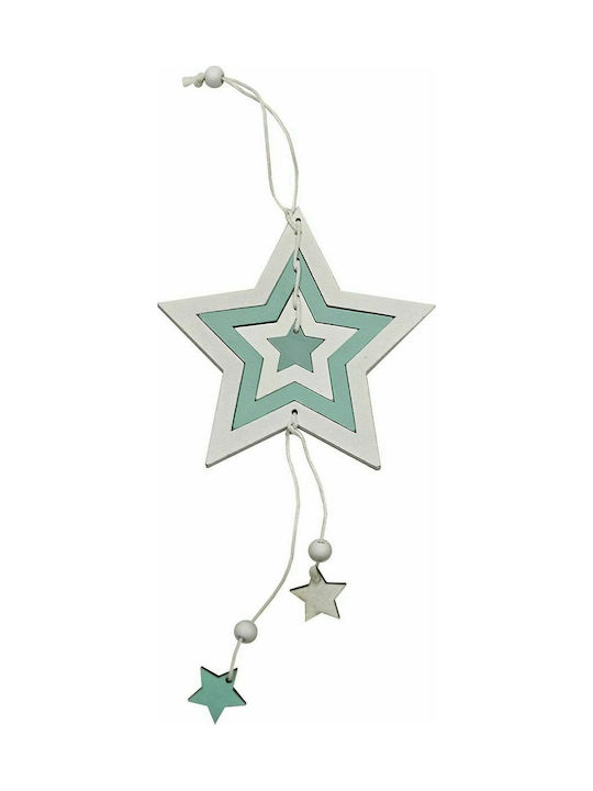 Hängendes Ornament Stern Hölzern Hellblau 11cm
