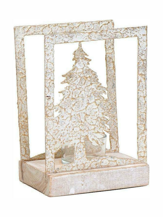 Espiel Christmas Wood Beige Candlestick 17.5x12cm 4pcs