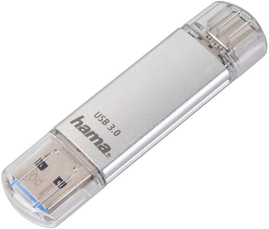 HAMA C-Laeta 64GB USB 3.1 Stick mit Verbindung USB-A & USB-C Silber