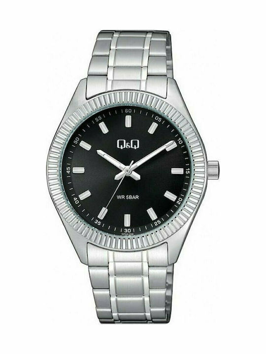 Q&Q Ανδρικό Ρολόι 40mm Μπαταρίας με Ασημί Μεταλ...