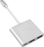 Maclean Energy Converter USB-C male to HDMI / USB-A / USB-C female Silver (MCTV-840)