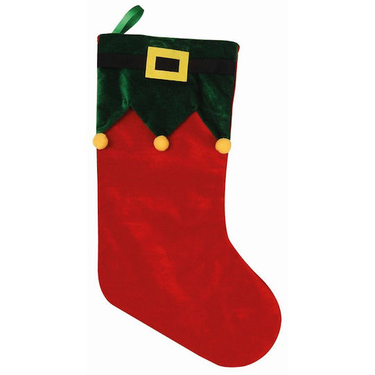 Weihnachtliche Dekorative Socke Stoff mit Elf L25xH50cm. Rot