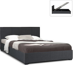 Iro Κρεβάτι Υπέρδιπλο Επενδυμένο με Ύφασμα Ανθρακί με Αποθηκευτικό Χώρο & Τάβλες 160x200cm