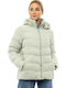 Splendid Women's Long Puffer Jacket for Winter with Detachable Hood Green