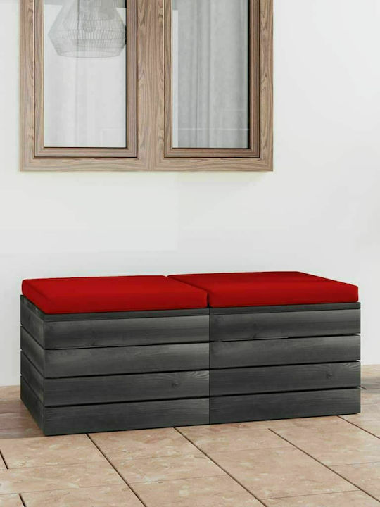 Wooden Stool Outdoor with Cushion Grey / Red 2pcs 60x60x41.5cm