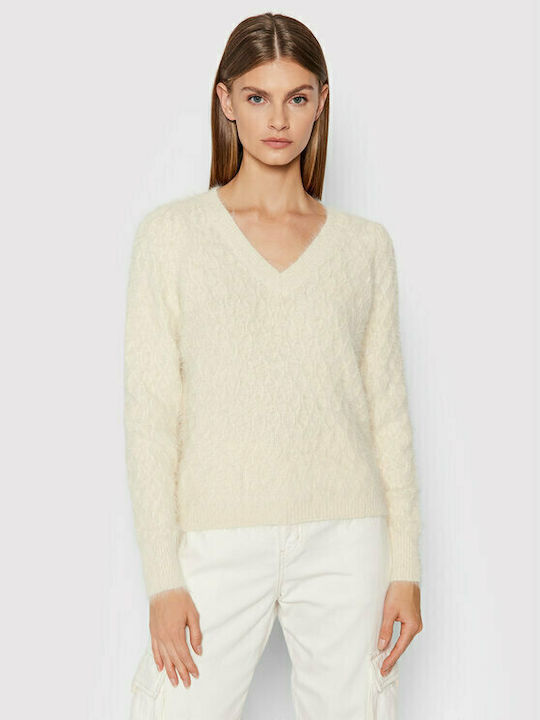 Vero Moda Women's Long Sleeve Sweater with V Neckline Ecru