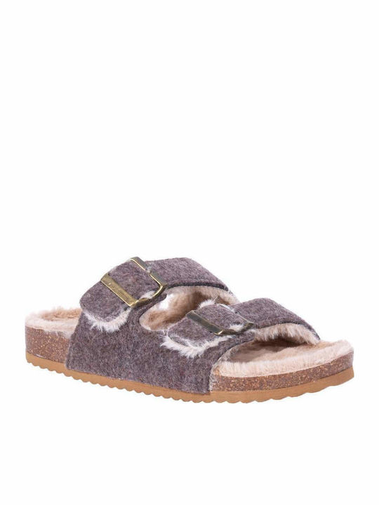 MY SOFT 21M831 BROWN SLIPPERS WITH FUR
