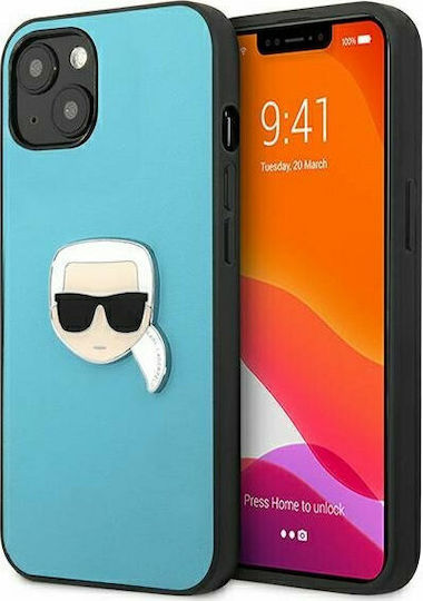 Karl Lagerfeld Ikonik Karl`s Head Metal Back Cover Synthetic Leather / Plastic Indigo / Blue (iPhone 13 mini)