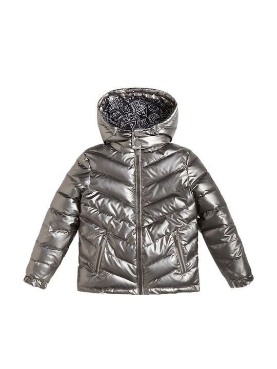 Kids' Quilted Jacket Short with Hood Silver