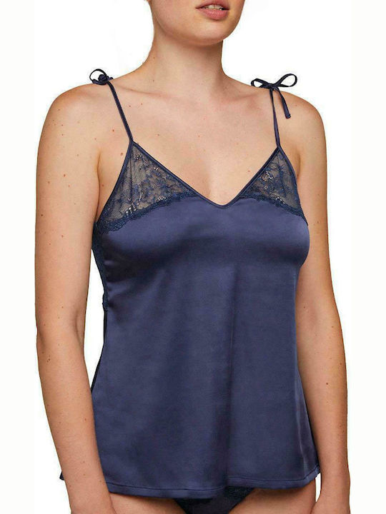 Ysabel Mora Damen Satin Top Pyjama Blau - 19265