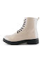 1222-0092 Women's Patent Leather Ankle Boots Beige