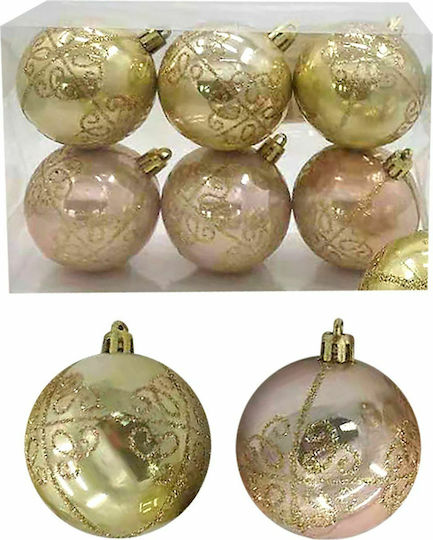 Hanging Ball Ornament Ornament Plastic Gold with Glitter 6cm Set 6pcs