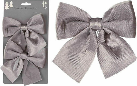 JK Home Decoration Christmas Fabric Figure Bow Silver Length 24cm 2pcs