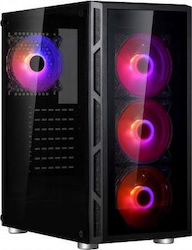 Spire Vision 7025 RGB Jocuri Turnul Midi Cutie de calculator cu fereastră laterală Negru