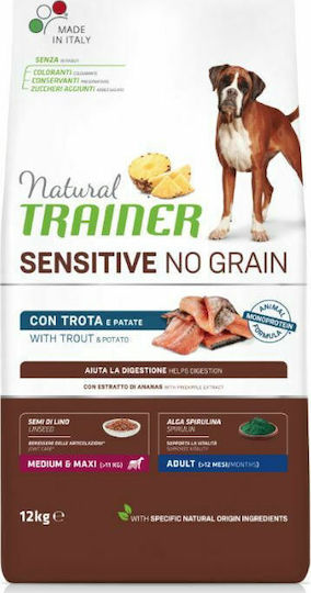 Trainer Sensitive No Grain Adult Medium & Maxi 12kg Trockenfutter ohne Getreide für erwachsene Hunde mittlerer & großer Rassen mit Forelle