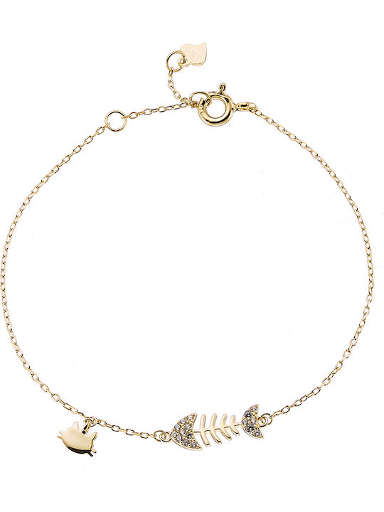 Oxzen Bracelet Chain Fishbone made of Silver Gold Plated with Zircon