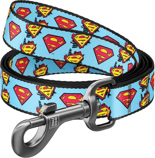 WauDog Λουρί/Οδηγός Σκύλου Ιμάντας Superman Large 25mm σε Γαλάζιο χρώμα 1.22m