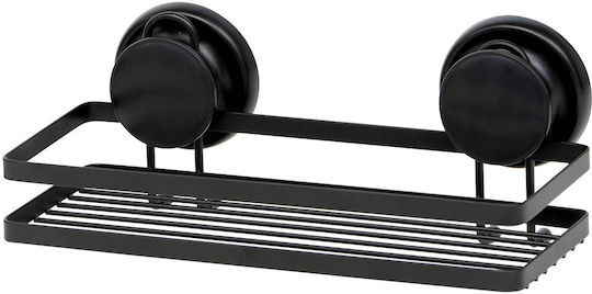 Wandmontiertes Badezimmerregal Metallisch mit 1 Regal und Saugnäpfen 25x12x11.5cm Schwarze